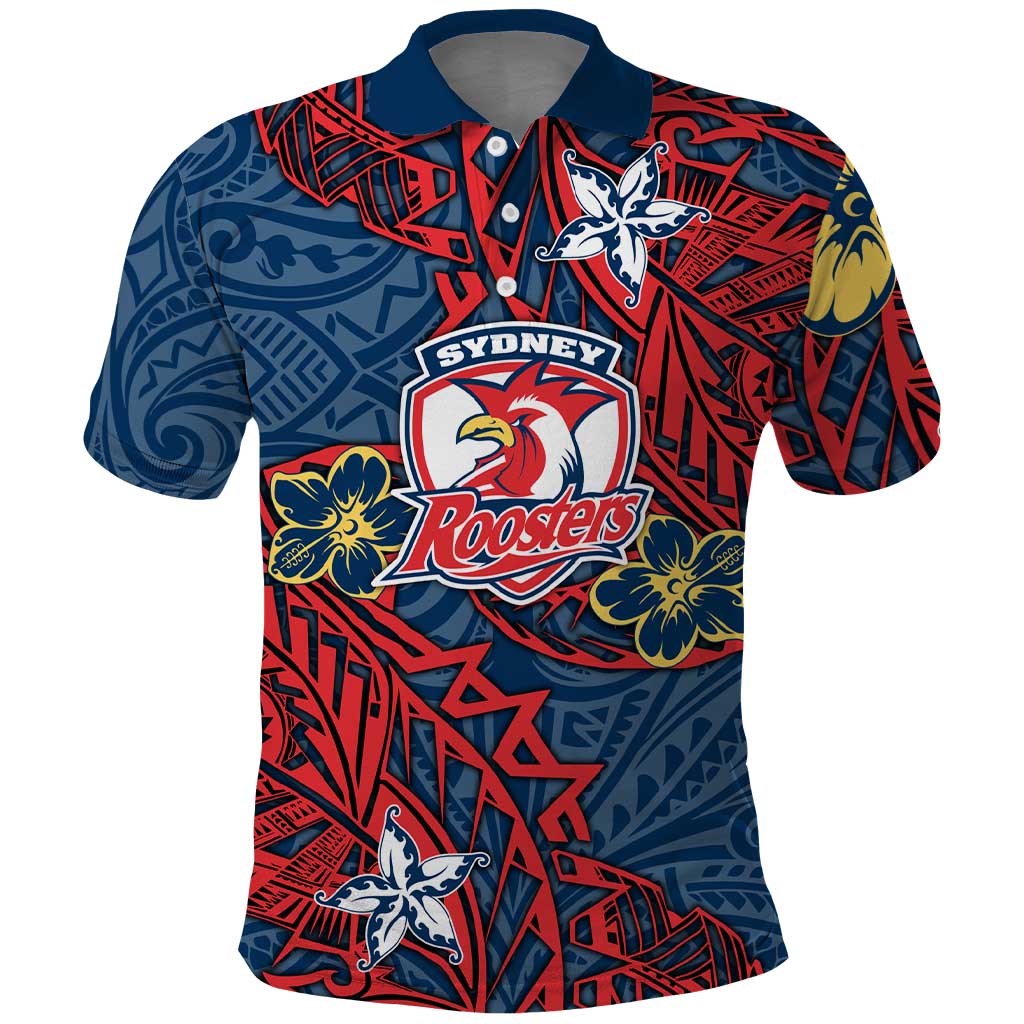 Personalised Sydney Roosters Polo Shirt Polynesian Tribal Pattern With Rugby Rooster Mascot Art