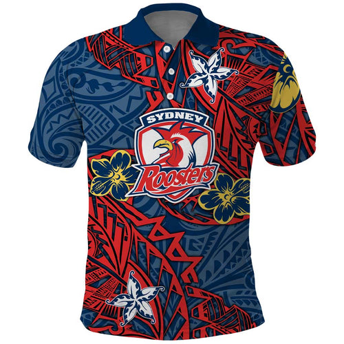 Personalised Sydney Roosters Polo Shirt Polynesian Tribal Pattern With Rugby Rooster Mascot Art