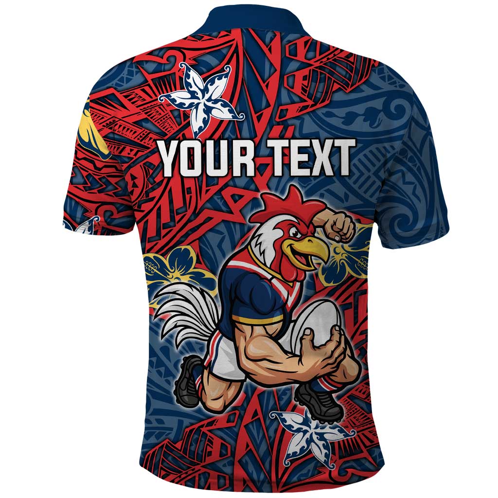 Personalised Sydney Roosters Polo Shirt Polynesian Tribal Pattern With Rugby Rooster Mascot Art