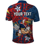 Personalised Sydney Roosters Polo Shirt Polynesian Tribal Pattern With Rugby Rooster Mascot Art