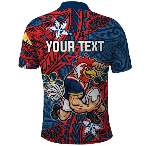 Personalised Sydney Roosters Polo Shirt Polynesian Tribal Pattern With Rugby Rooster Mascot Art
