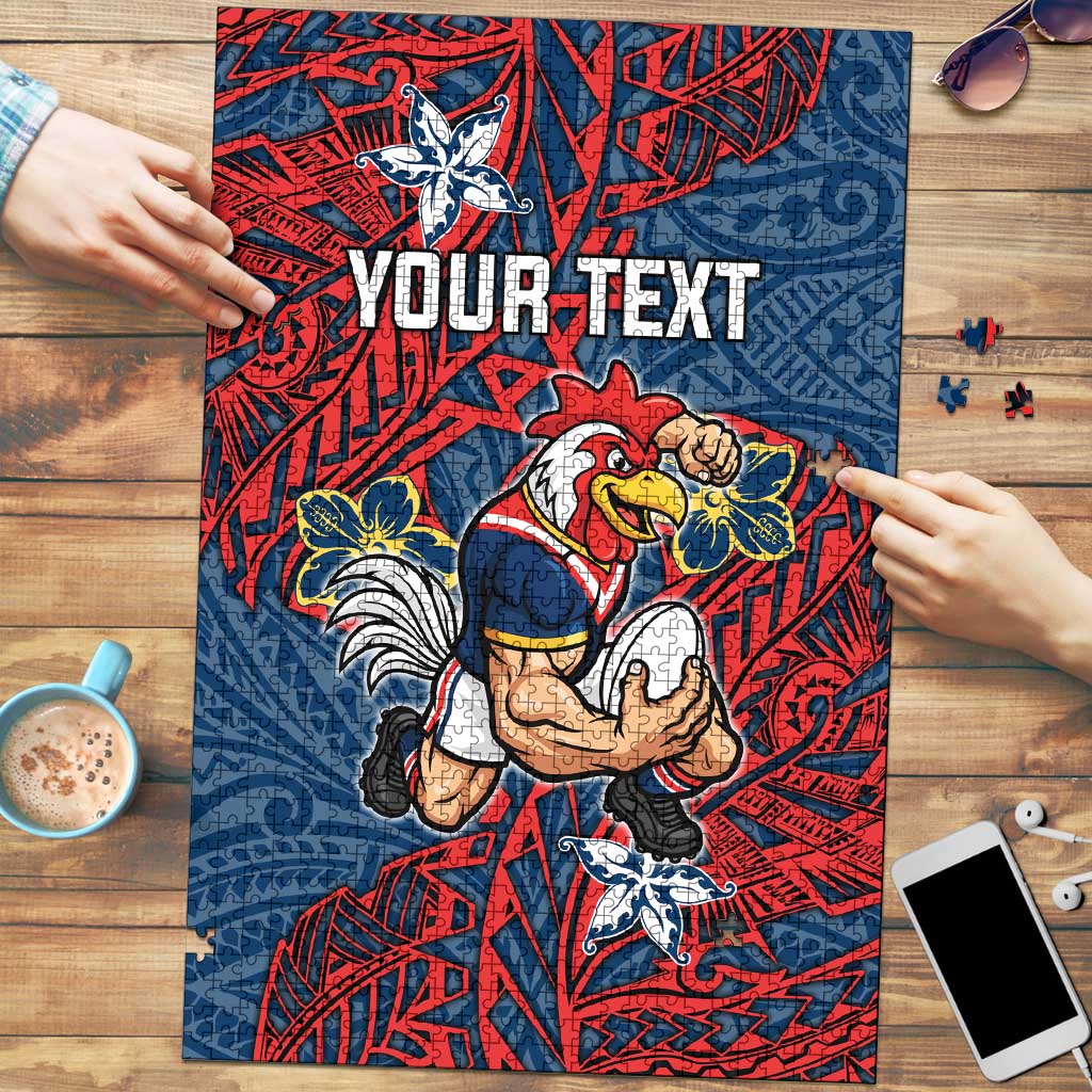 Personalised Sydney Roosters Puzzle Polynesian Tribal Pattern With Rugby Rooster Mascot Art