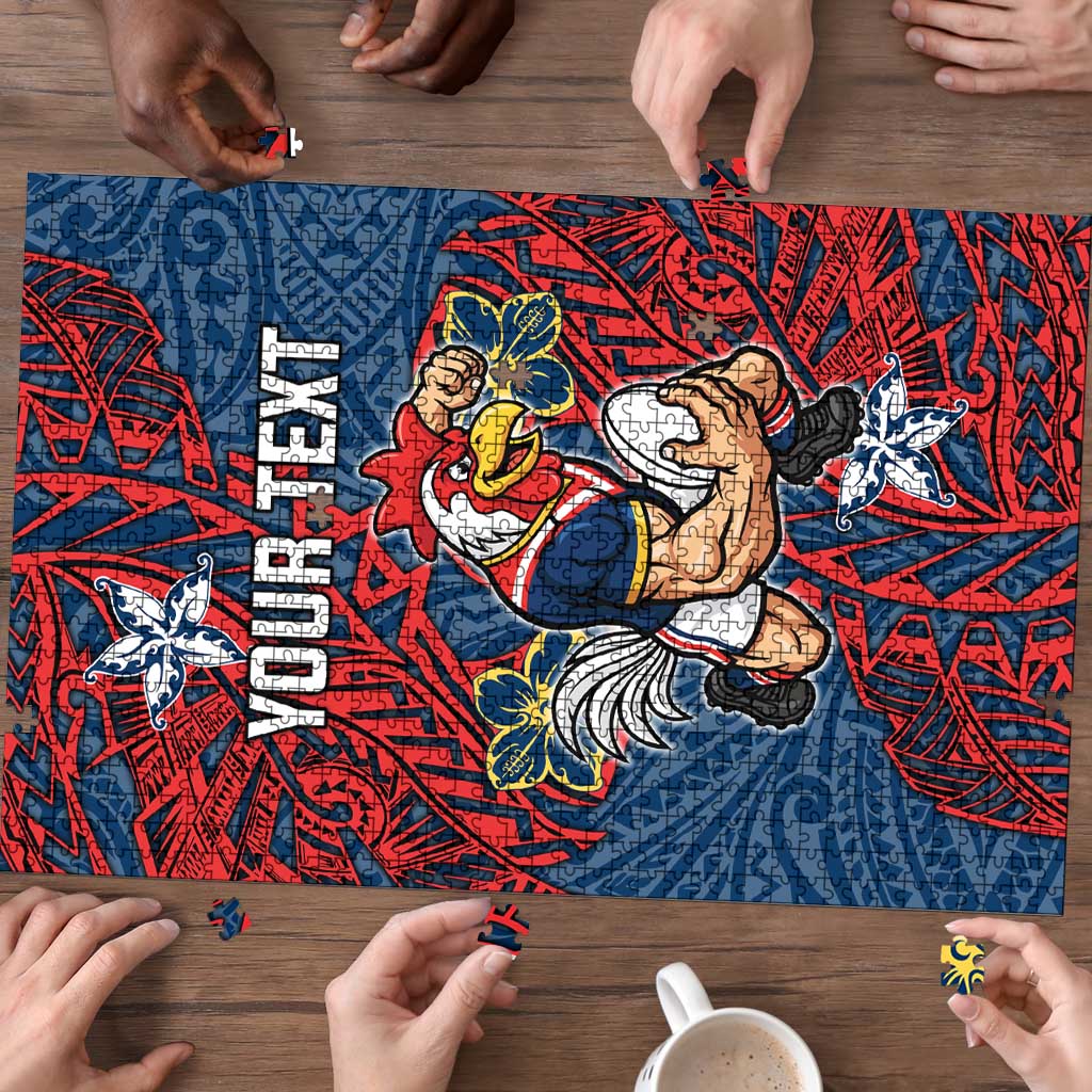Personalised Sydney Roosters Puzzle Polynesian Tribal Pattern With Rugby Rooster Mascot Art