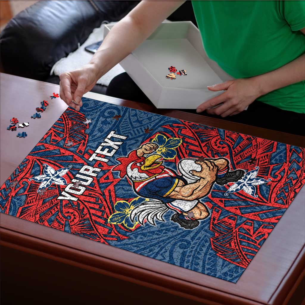 Personalised Sydney Roosters Puzzle Polynesian Tribal Pattern With Rugby Rooster Mascot Art