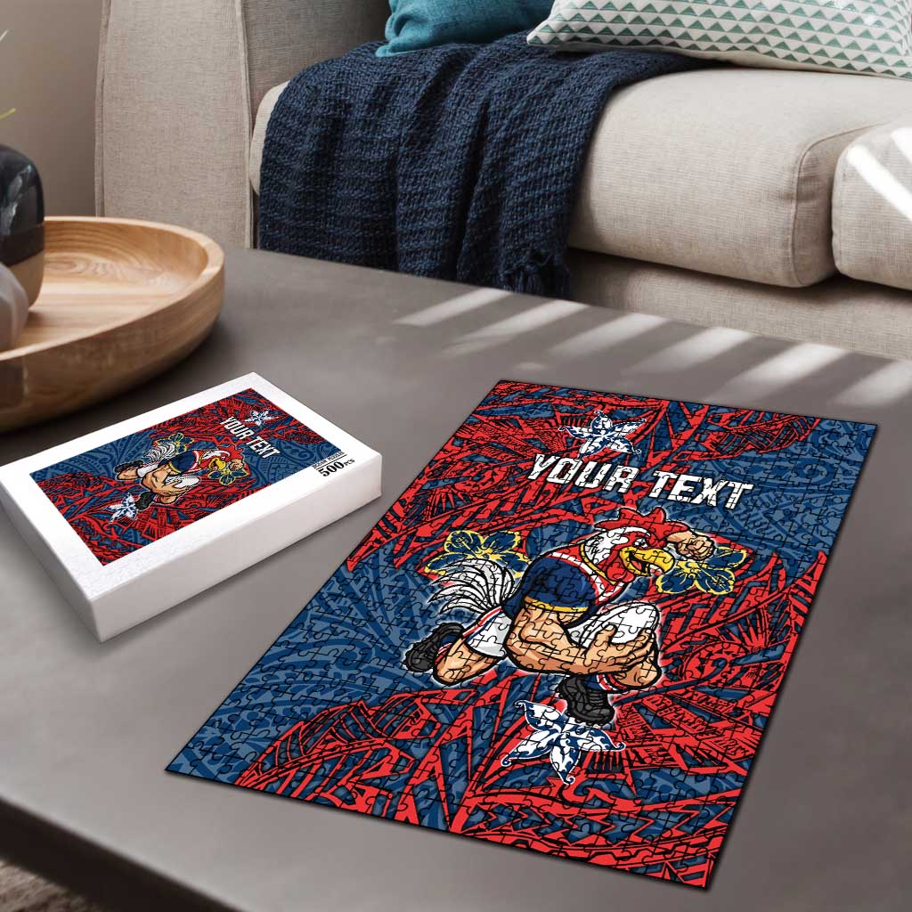 Personalised Sydney Roosters Puzzle Polynesian Tribal Pattern With Rugby Rooster Mascot Art