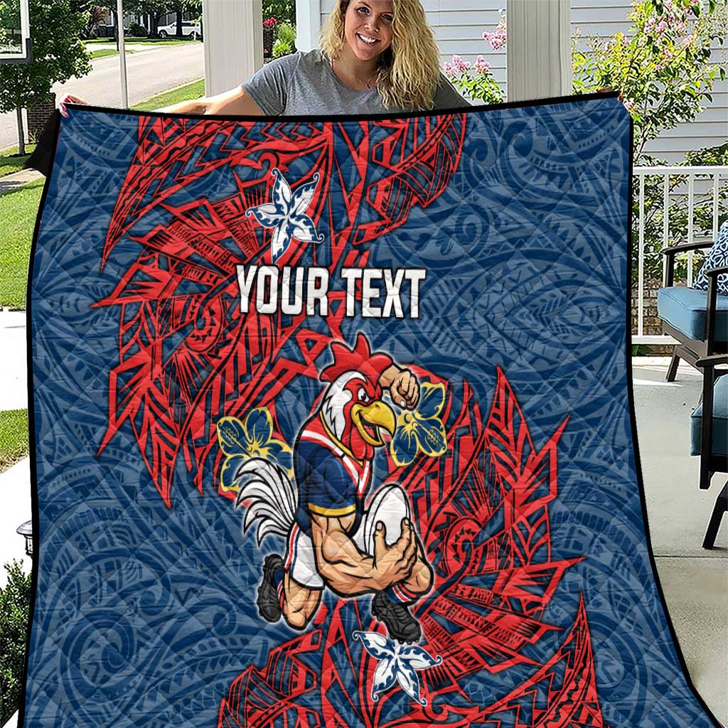 Personalised Sydney Roosters Quilt Polynesian Tribal Pattern With Rugby Rooster Mascot Art