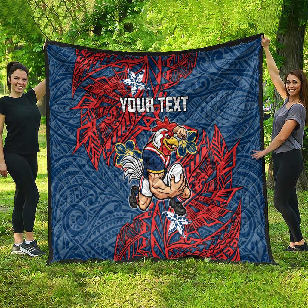 Personalised Sydney Roosters Quilt Polynesian Tribal Pattern With Rugby Rooster Mascot Art