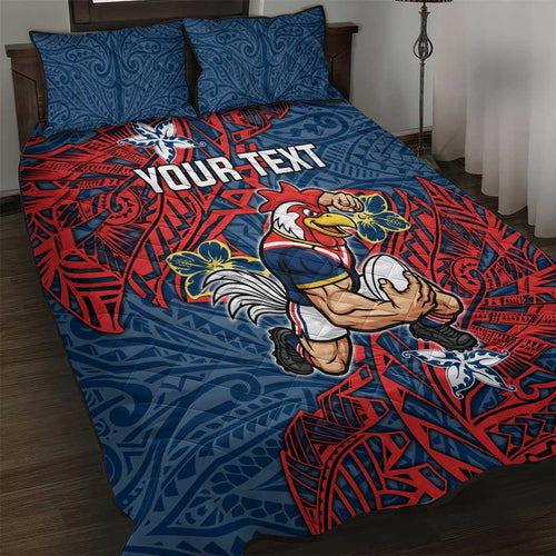 Personalised Sydney Roosters Quilt Bed Set Polynesian Tribal Pattern With Rugby Rooster Mascot Art