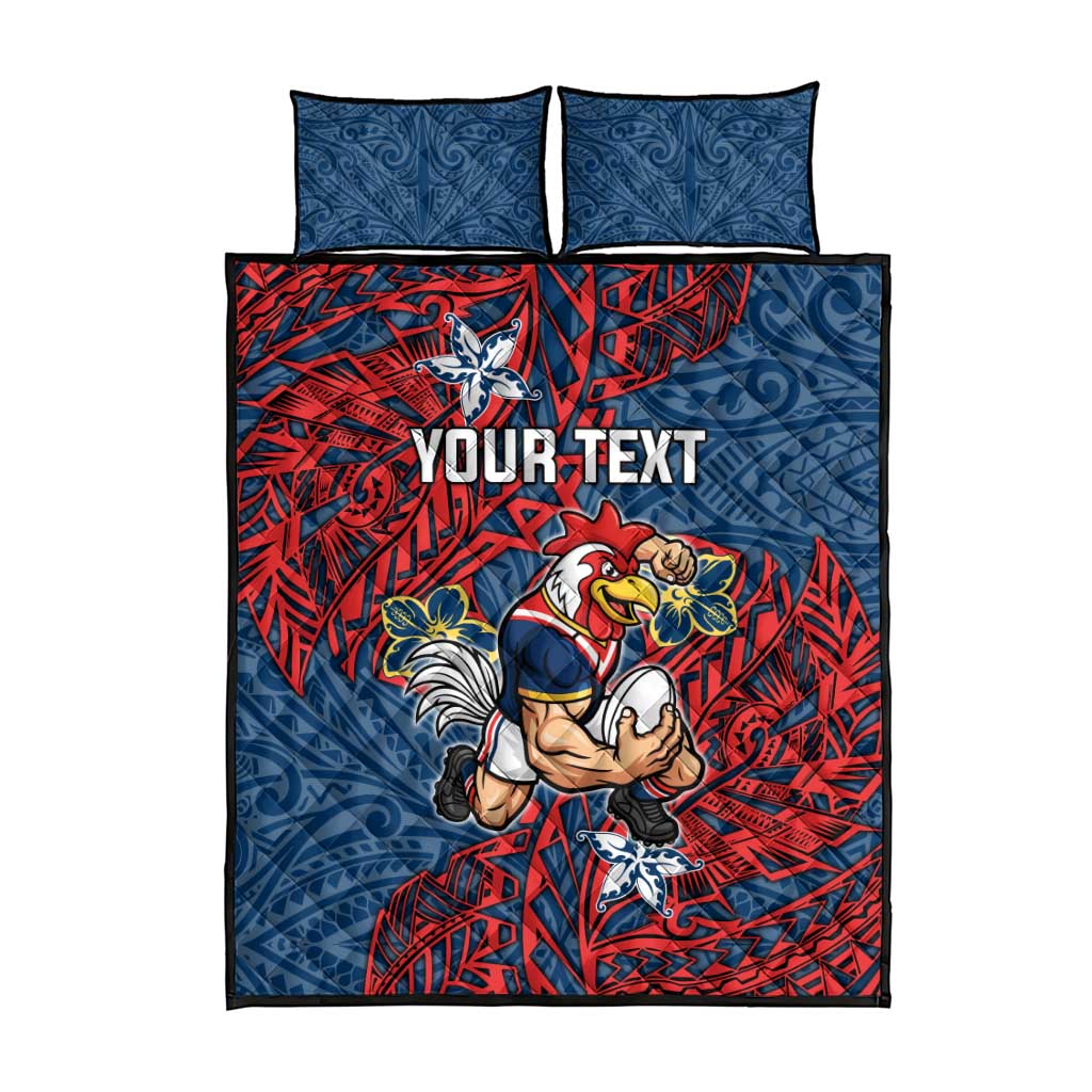 Personalised Sydney Roosters Quilt Bed Set Polynesian Tribal Pattern With Rugby Rooster Mascot Art
