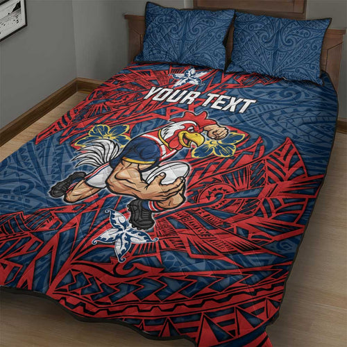 Personalised Sydney Roosters Quilt Bed Set Polynesian Tribal Pattern With Rugby Rooster Mascot Art