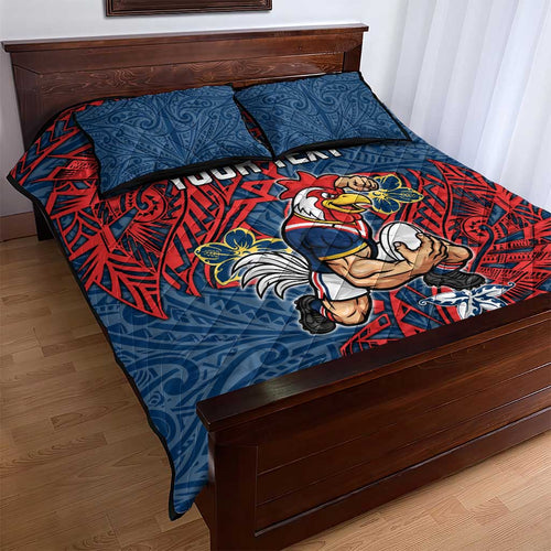 Personalised Sydney Roosters Quilt Bed Set Polynesian Tribal Pattern With Rugby Rooster Mascot Art
