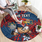 Personalised Sydney Roosters Round Carpet Polynesian Tribal Pattern With Rugby Rooster Mascot Art