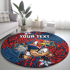 Personalised Sydney Roosters Round Carpet Polynesian Tribal Pattern With Rugby Rooster Mascot Art
