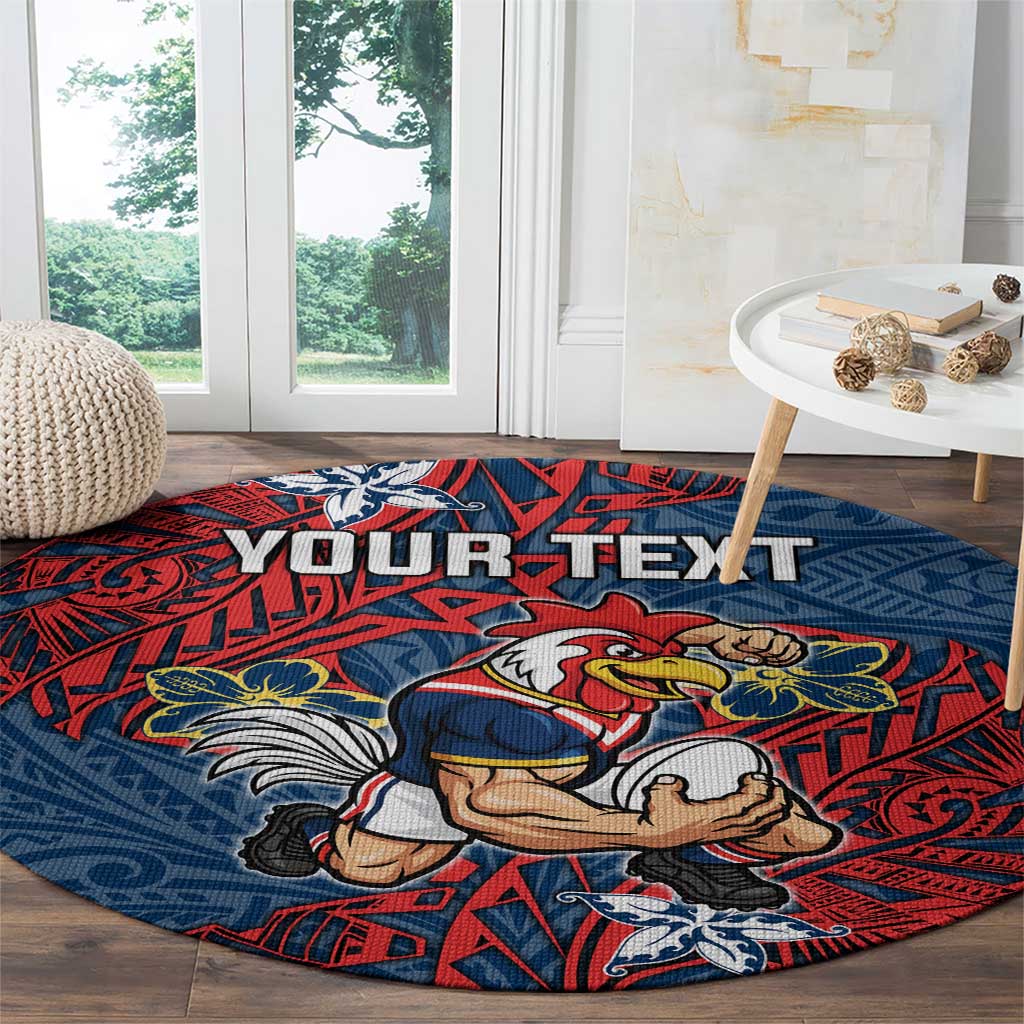 Personalised Sydney Roosters Round Carpet Polynesian Tribal Pattern With Rugby Rooster Mascot Art