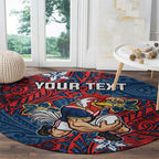Personalised Sydney Roosters Round Carpet Polynesian Tribal Pattern With Rugby Rooster Mascot Art
