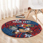Personalised Sydney Roosters Round Carpet Polynesian Tribal Pattern With Rugby Rooster Mascot Art