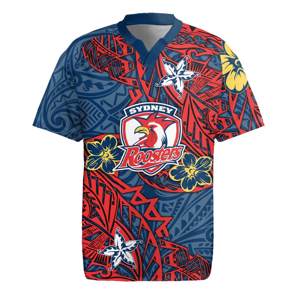 Personalised Sydney Roosters Rugby Jersey Polynesian Tribal Pattern With Rugby Rooster Mascot Art