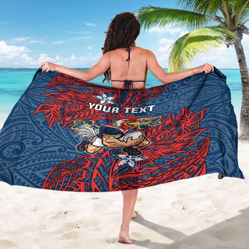 Personalised Sydney Roosters Sarong Polynesian Tribal Pattern With Rugby Rooster Mascot Art