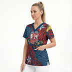 Personalised Sydney Roosters Scrub Top Polynesian Tribal Pattern With Rugby Rooster Mascot Art