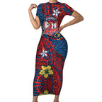 Personalised Sydney Roosters Short Sleeve Bodycon Dress Polynesian Tribal Pattern With Rugby Rooster Mascot Art