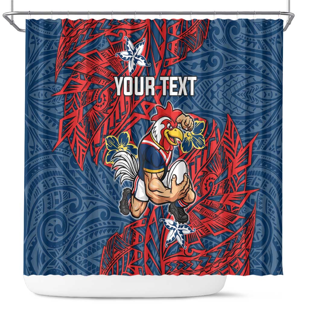 Personalised Sydney Roosters Shower Curtain Polynesian Tribal Pattern With Rugby Rooster Mascot Art