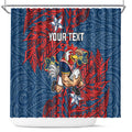 Personalised Sydney Roosters Shower Curtain Polynesian Tribal Pattern With Rugby Rooster Mascot Art