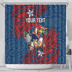 Personalised Sydney Roosters Shower Curtain Polynesian Tribal Pattern With Rugby Rooster Mascot Art