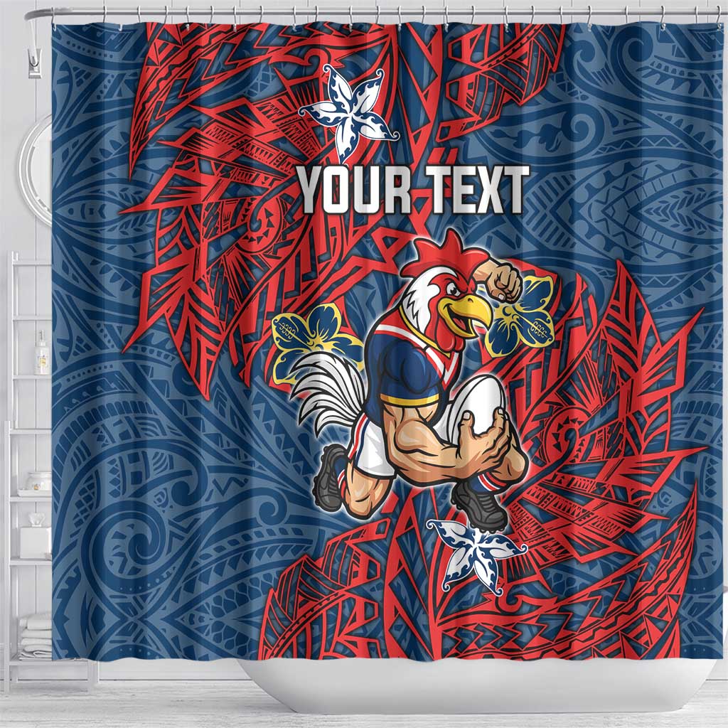 Personalised Sydney Roosters Shower Curtain Polynesian Tribal Pattern With Rugby Rooster Mascot Art