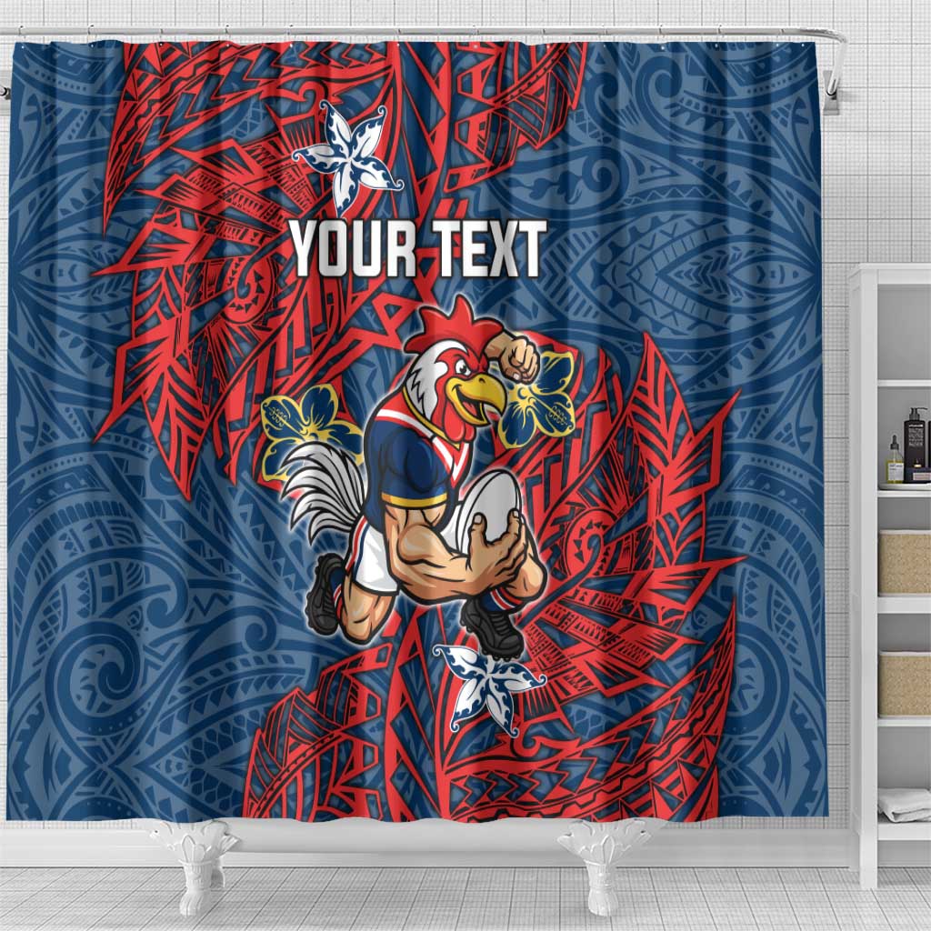 Personalised Sydney Roosters Shower Curtain Polynesian Tribal Pattern With Rugby Rooster Mascot Art