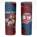 Personalised Sydney Roosters Skinny Tumbler Polynesian Tribal Pattern With Rugby Rooster Mascot Art