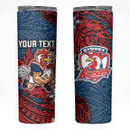 Personalised Sydney Roosters Skinny Tumbler Polynesian Tribal Pattern With Rugby Rooster Mascot Art