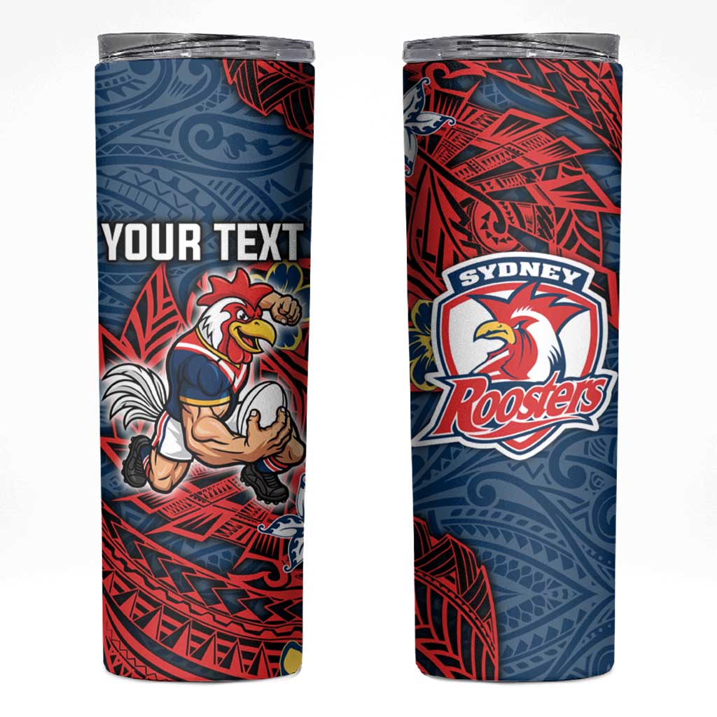 Personalised Sydney Roosters Skinny Tumbler Polynesian Tribal Pattern With Rugby Rooster Mascot Art