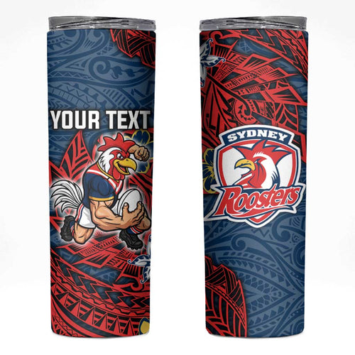 Personalised Sydney Roosters Skinny Tumbler Polynesian Tribal Pattern With Rugby Rooster Mascot Art