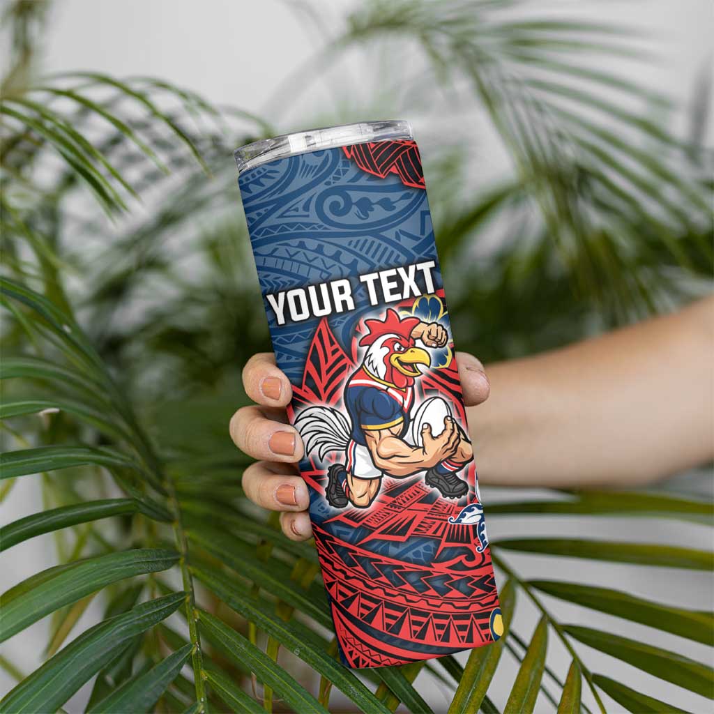 Personalised Sydney Roosters Skinny Tumbler Polynesian Tribal Pattern With Rugby Rooster Mascot Art