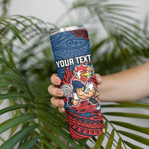 Personalised Sydney Roosters Skinny Tumbler Polynesian Tribal Pattern With Rugby Rooster Mascot Art