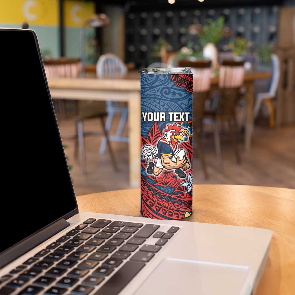 Personalised Sydney Roosters Skinny Tumbler Polynesian Tribal Pattern With Rugby Rooster Mascot Art