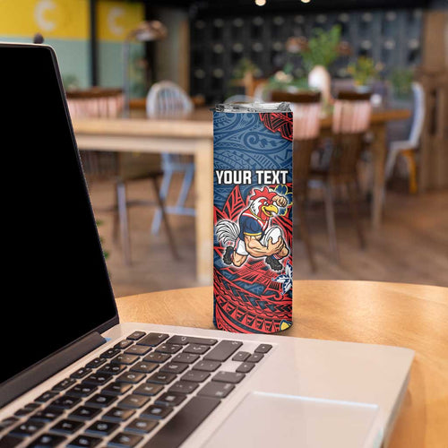 Personalised Sydney Roosters Skinny Tumbler Polynesian Tribal Pattern With Rugby Rooster Mascot Art