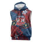 Personalised Sydney Roosters Sleeveless Hoodie Polynesian Tribal Pattern With Rugby Rooster Mascot Art
