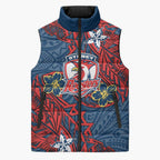 Personalised Sydney Roosters Sleeveless Puffer Jacket Polynesian Tribal Pattern With Rugby Rooster Mascot Art
