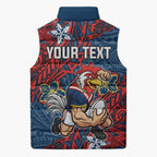 Personalised Sydney Roosters Sleeveless Puffer Jacket Polynesian Tribal Pattern With Rugby Rooster Mascot Art