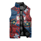 Personalised Sydney Roosters Sleeveless Puffer Jacket Polynesian Tribal Pattern With Rugby Rooster Mascot Art