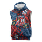 Personalised Sydney Roosters Sleeveless Zip Hoodie Polynesian Tribal Pattern With Rugby Rooster Mascot Art