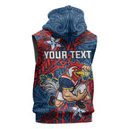 Personalised Sydney Roosters Sleeveless Zip Hoodie Polynesian Tribal Pattern With Rugby Rooster Mascot Art