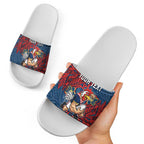 Personalised Sydney Roosters Slide Sandals Polynesian Tribal Pattern With Rugby Rooster Mascot Art