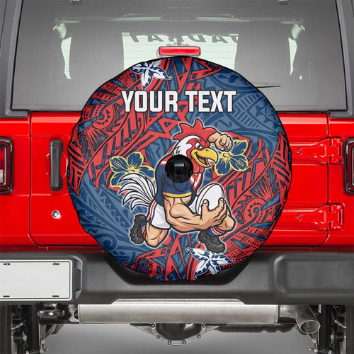 Personalised Sydney Roosters Spare Tire Cover Polynesian Tribal Pattern With Rugby Rooster Mascot Art