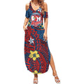 Personalised Sydney Roosters Summer Maxi Dress Polynesian Tribal Pattern With Rugby Rooster Mascot Art