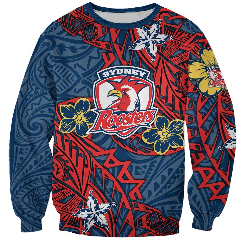 Personalised Sydney Roosters Sweatshirt Polynesian Tribal Pattern With Rugby Rooster Mascot Art