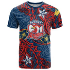 Personalised Sydney Roosters T Shirt Polynesian Tribal Pattern With Rugby Rooster Mascot Art