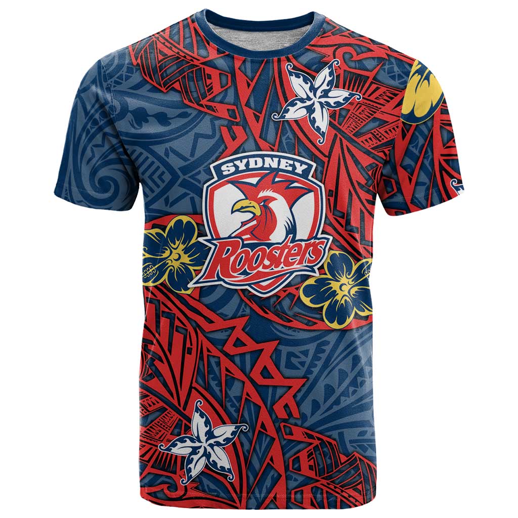 Personalised Sydney Roosters T Shirt Polynesian Tribal Pattern With Rugby Rooster Mascot Art