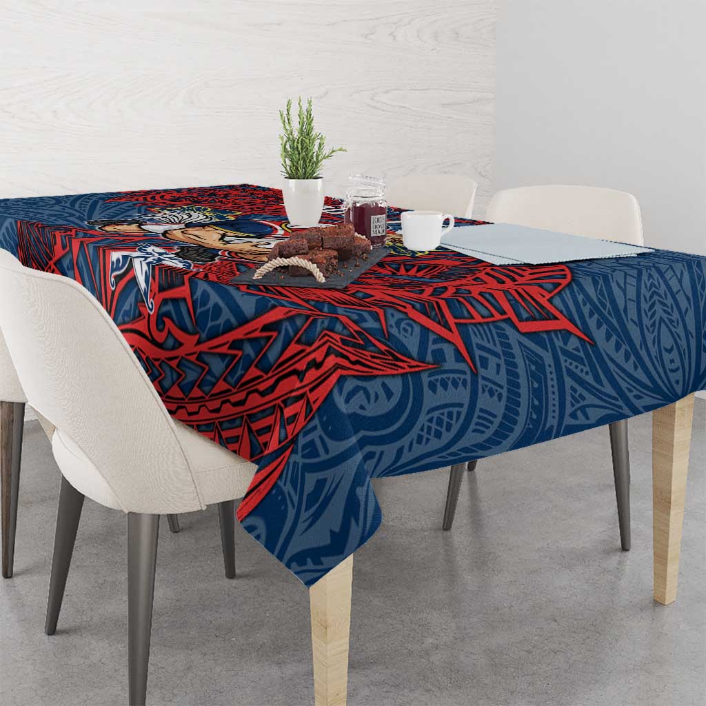 Personalised Sydney Roosters Tablecloth Polynesian Tribal Pattern With Rugby Rooster Mascot Art